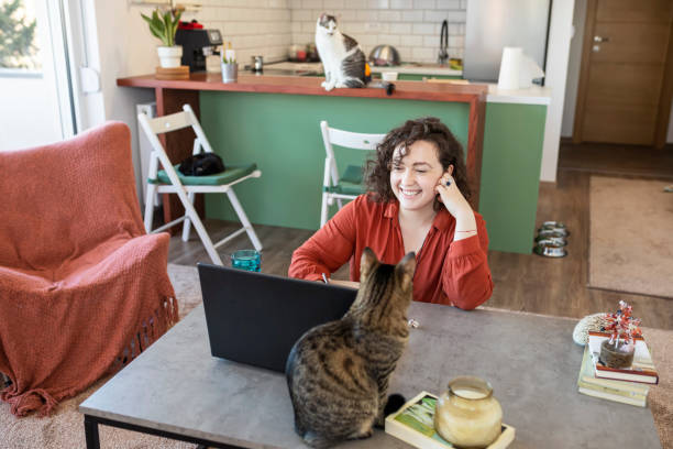istock Young Woman living and working with pets 1304169467