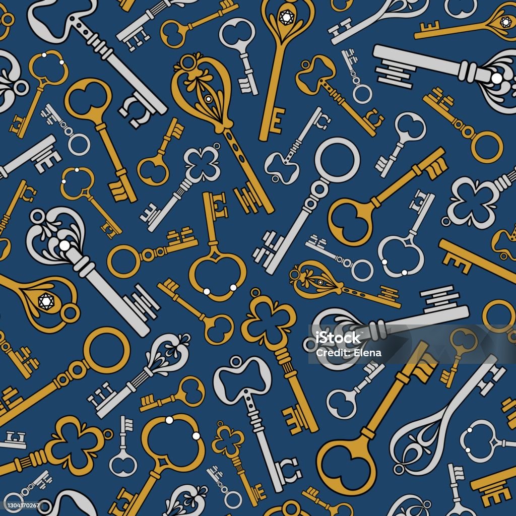 Fun Keys Background Blue Vintage Background With Old Keys Stock Illustration - Download ...