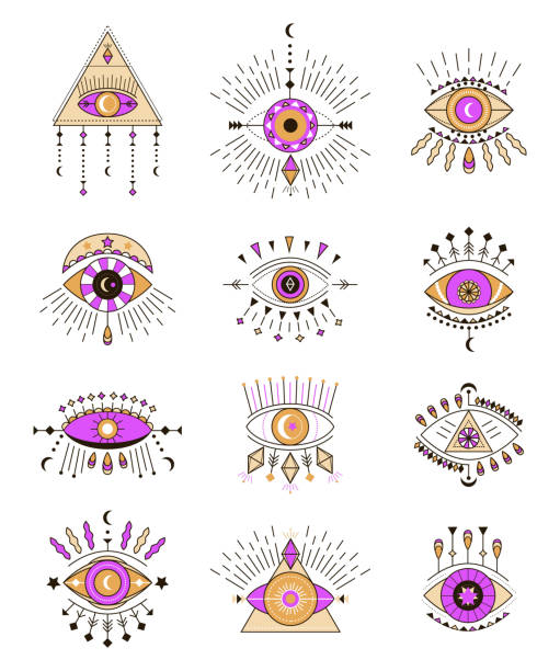 Evil Eye Icon Vector Set Eye Of Providence And Esoteric Symbols Magic Signs  For Tarot Cards Witchcraft Talisman Alchemy And Magic Tattoo Illustration  In Line Style Stock Illustration - Download Image Now -