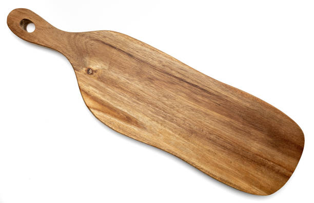 istock Rectangular acacia wood cutting and chopping board. Isolated on white background. Top view. 1304175493