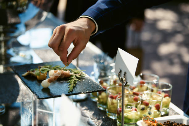 istock Buffet close-up. Various snacks on the table, delicacies at a famous important reception or event. Catering 1304175878