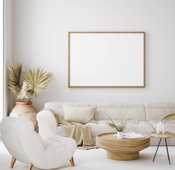 istock Mock up frame in home interior background, beige room in Scandi-Boho style 1304181950