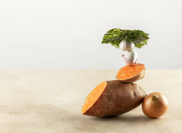 istock Balancing prebiotic foods on the table, creative healthy concept. 1304183954