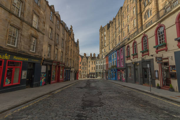 Victoria Street in Grassmarket where J.K. Rowling hade the Inspiration for the Diagon alley on Harry Potter in Edinburgh, Scotland stock photo