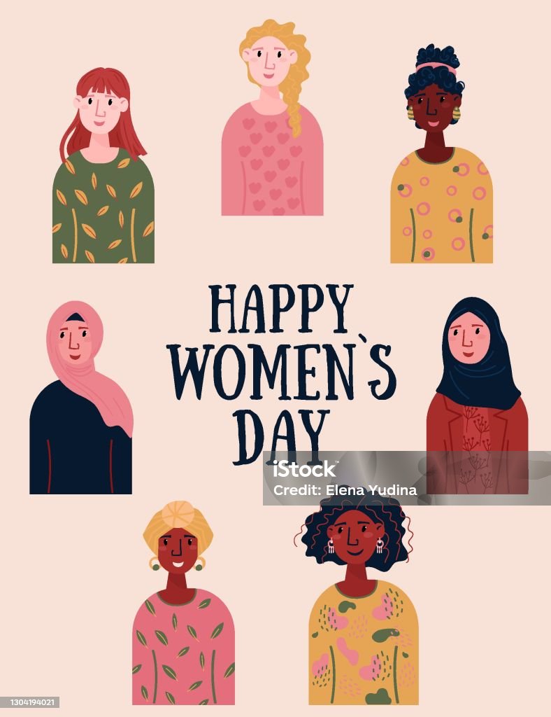 Happy Women Day 8 March Bundle Of Young Women Different ...