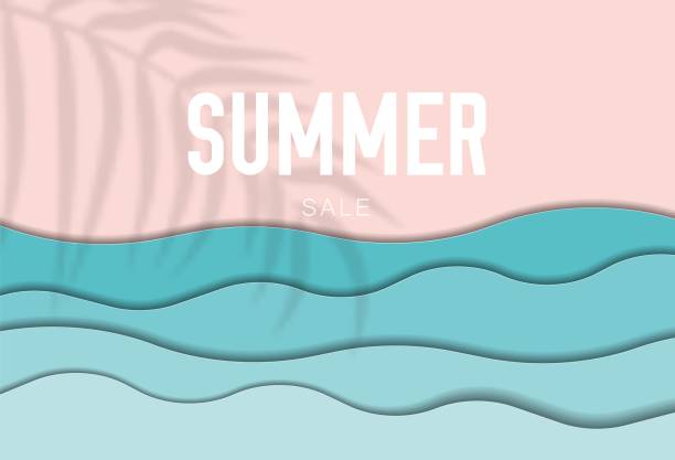 istock Summer sale banner with paper cut tropical beach background. 1304194271
