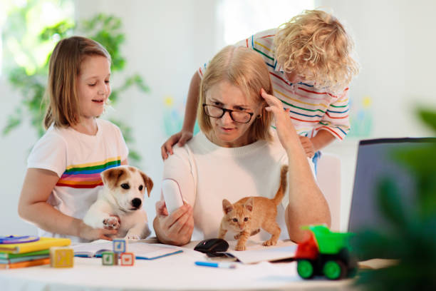 istock Mother working from home with kids. Quarantine. 1304195503