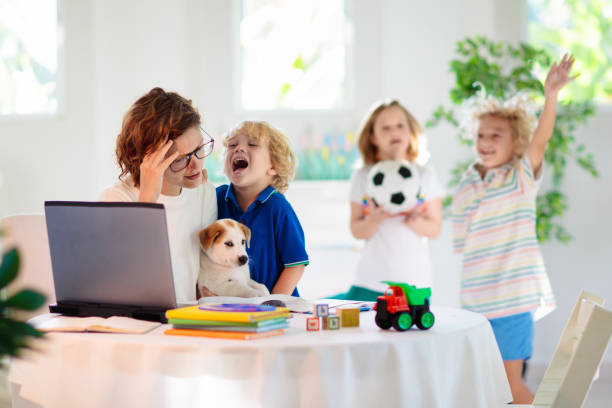 istock Mother working from home with kids. Quarantine. 1304195565