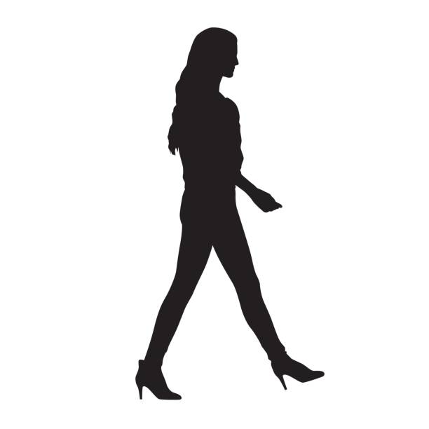 Young woman walking in high heels shoes, isolated  vector silhouette. Side view Young woman walking in high heels shoes, isolated  vector silhouette. Side view beautiful woman walking stock illustrations