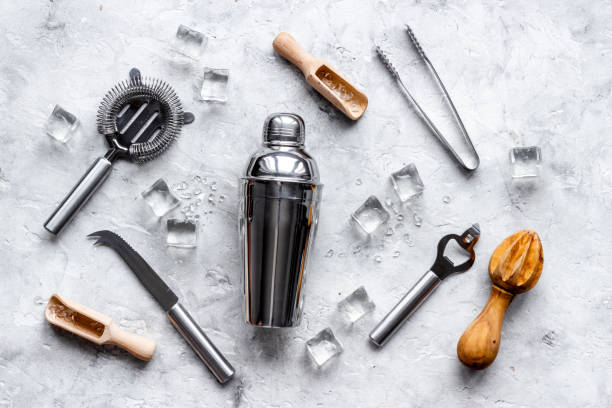 istock Cocktail bar utensils and tools. Top view, flat lay 1304196964