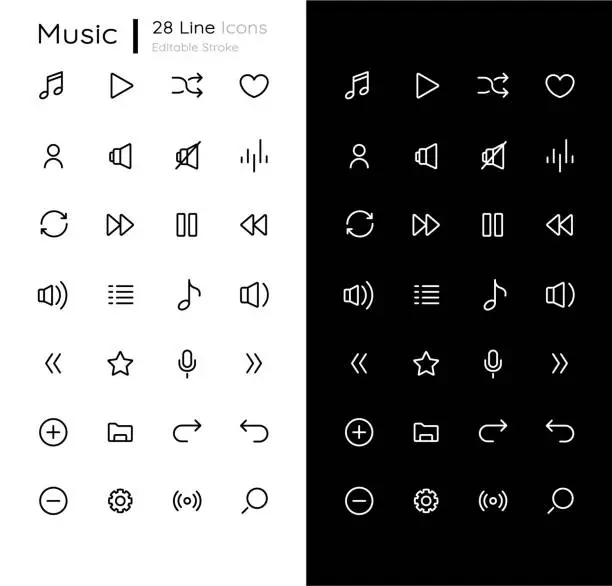 Vector illustration of Music linear icons set for dark and light mode