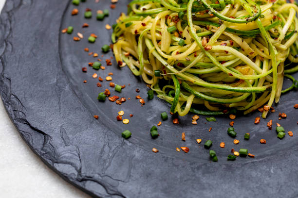 istock Zucchini spaghetti with dehydrated pepperoni pepper. 1304201294