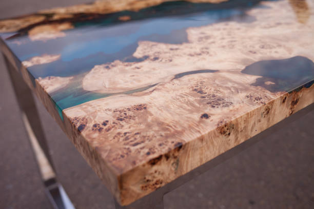 istock Epoxy resin handmade wooden table 1304201594