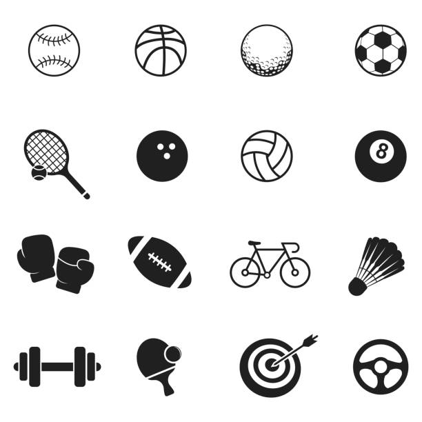 ilustrações, clipart, desenhos animados e ícones de ícones esportivos definidos em fundo branco, ilustração vetorial - tennis ball american football football