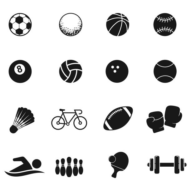 ilustrações, clipart, desenhos animados e ícones de ícones esportivos definidos em fundo branco, ilustração vetorial - tennis ball american football football