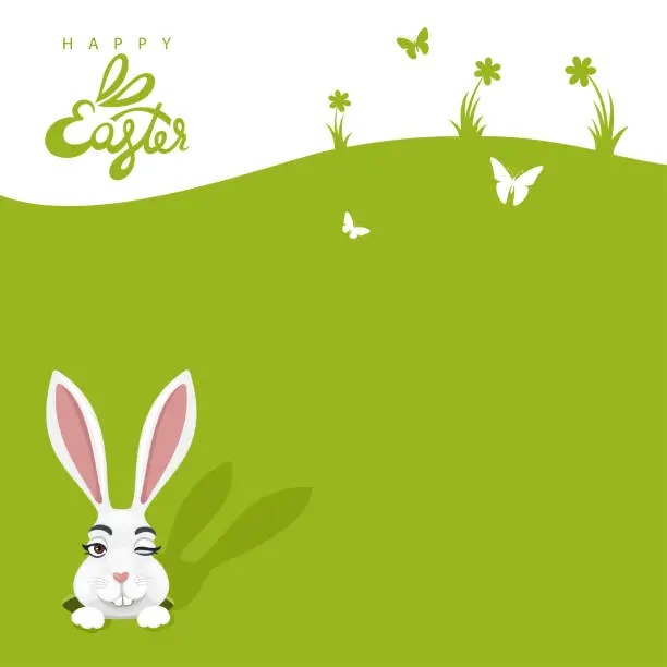 Vector illustration of Easter egg hunt. Easter bunny card.
