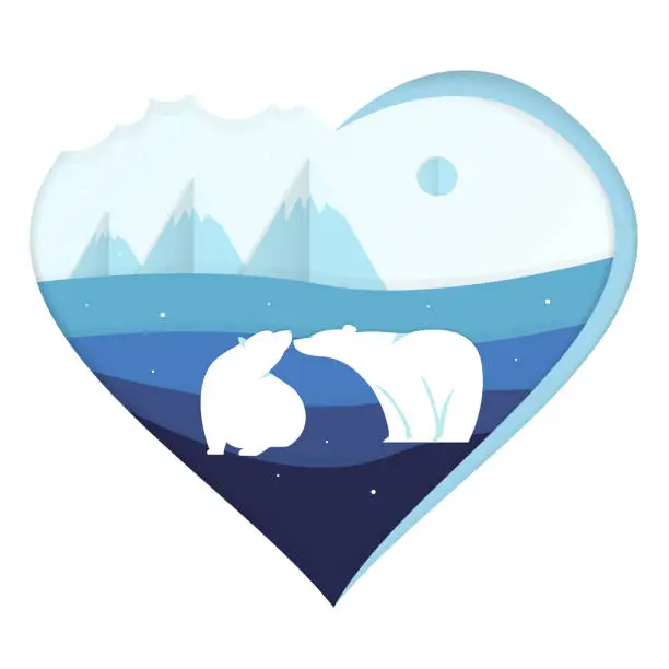 Vector illustration of Lovely polar bears, couple in love for Valentine's Day in blue. Cute polar animals especially for a postcard or valentine. Vector illustration