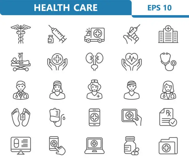 Vector illustration of Health Care, Healthcare, Medical, Hospital Icons