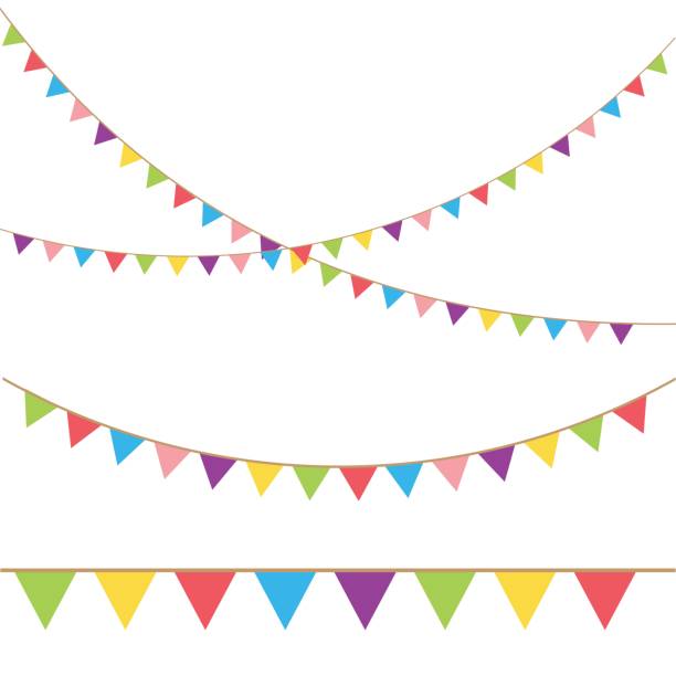 istock Carnival garland with flags icon. Decorative colorful party pennants for birthday celebration, vector illustration 1304219134