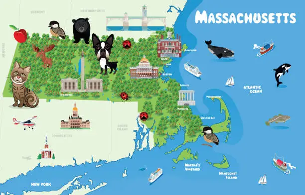 Vector illustration of Massachusetts Cartoon Map