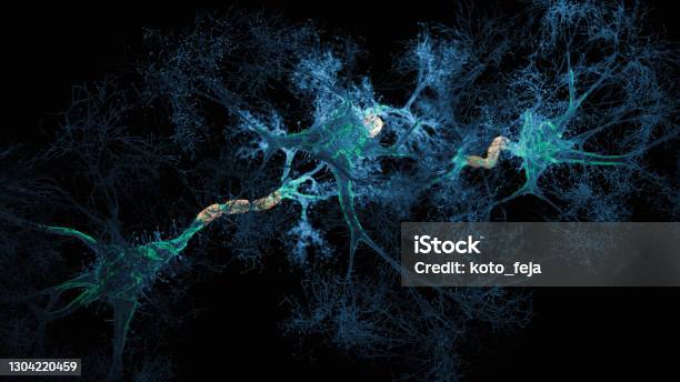 Neuron System Hologram Stock Photo - Download Image Now - Nerve Cell, Synapse, Biological Cell