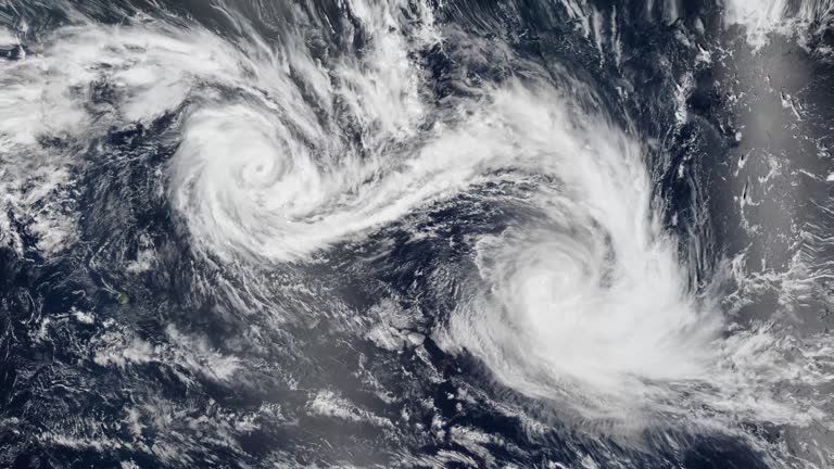 4K Cinemagraph, Twin tropical cyclones, two storms in the ocean churned quite close to each other