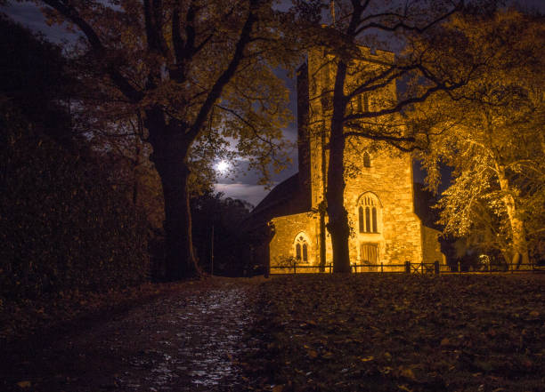 istock Village church at night 1304227557