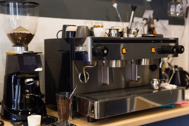 istock Coffee machine in coffee shop. Drinks and coffee house concept. 1304231286