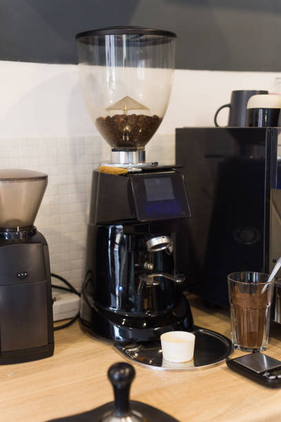 istock Coffee machine in coffee shop. Drinks and coffee house concept. 1304231297