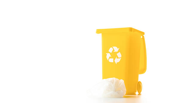 istock Bin icon. Container for disposal garbage waste and save environment. Yellow dustbin for recycle plastic trash isolated on white background. 1304234310
