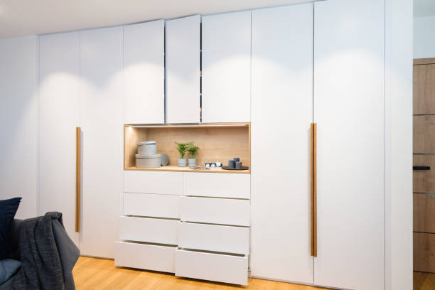 istock White wooden closet 1304237996
