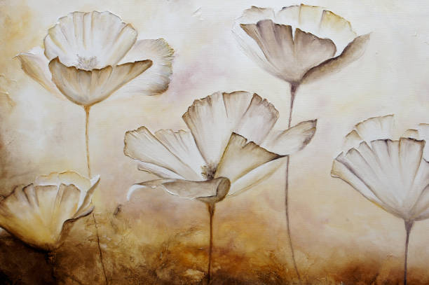 Painting poppies pastel color Painting poppies pastel color with texture in canvas oriental poppy stock illustrations