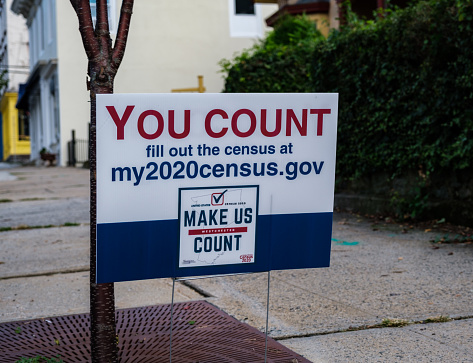 Sign in Irvington, NY urging residents to complete the 2020 US Census