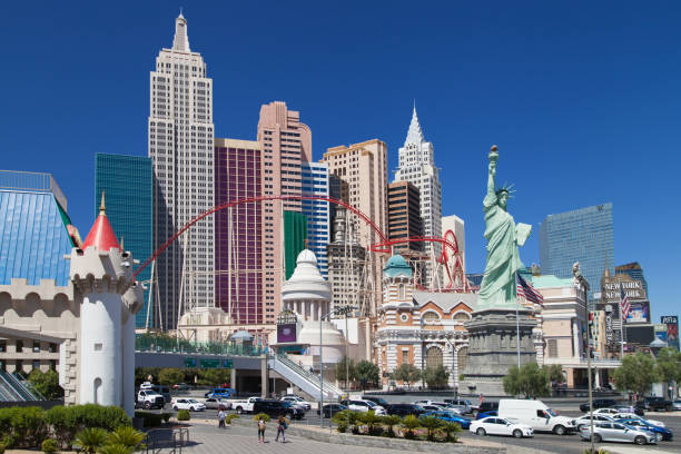 New York-New York Hotel Las Vegas, Nevada - August 30, 2019: New York-New York Hotel and Casino in Las Vegas, Nevada, United States. excalibur stock pictures, royalty-free photos & images