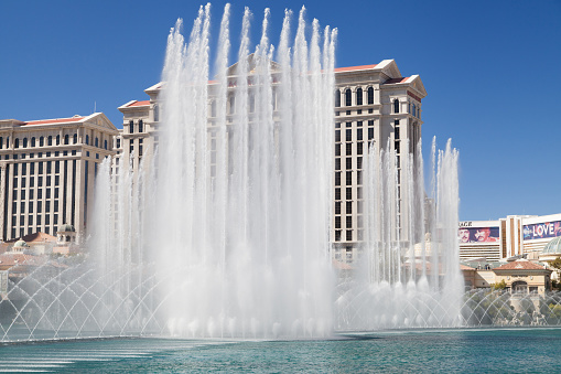 Las Vegas, Nevada - August 30, 2019: The Fountains of Bellagio during the day in Las Vegas, Nevada, United States.