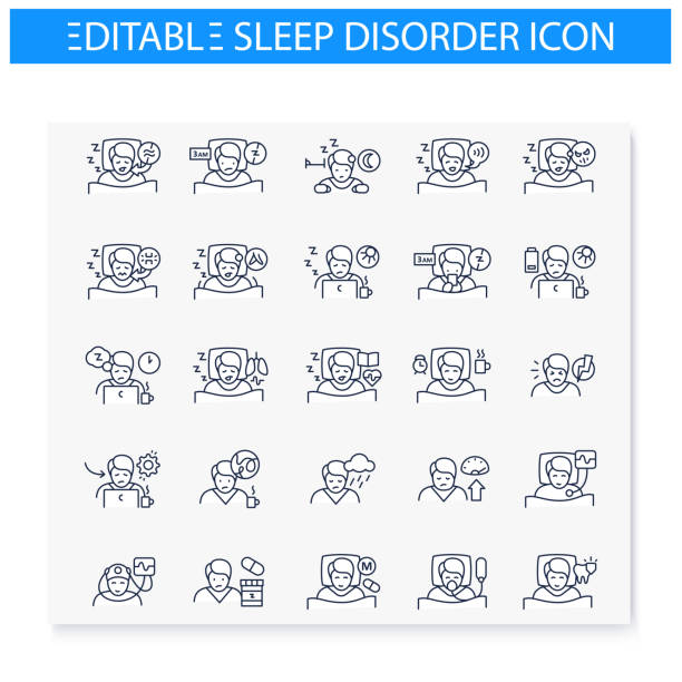 schlafstörung linie symbole gesetzt - störung stock-grafiken, -clipart, -cartoons und -symbole