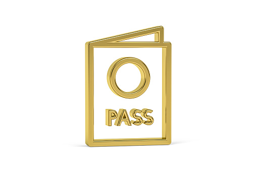 Golden 3d pass icon isolated on white background - 3D render