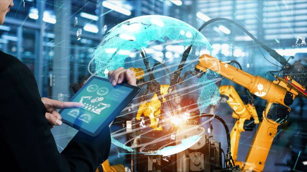 istock Smart industry robot arms modernization for digital factory tech 1304255654