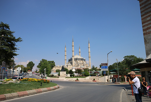 Edirne, Turkey-August 15, 2015: Remote View of Selimiye Mosque in Edirne.