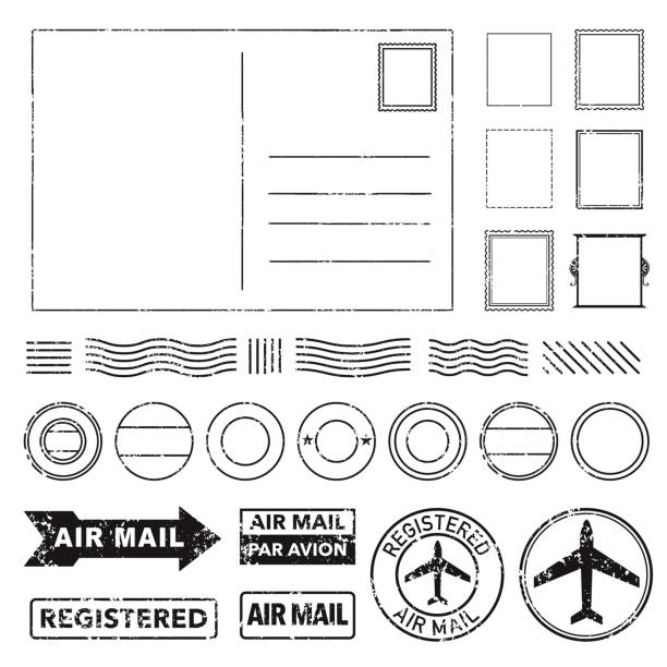 vintage pocztówka i pocztówki zestaw - air mail envelope letter mail stock illustrations