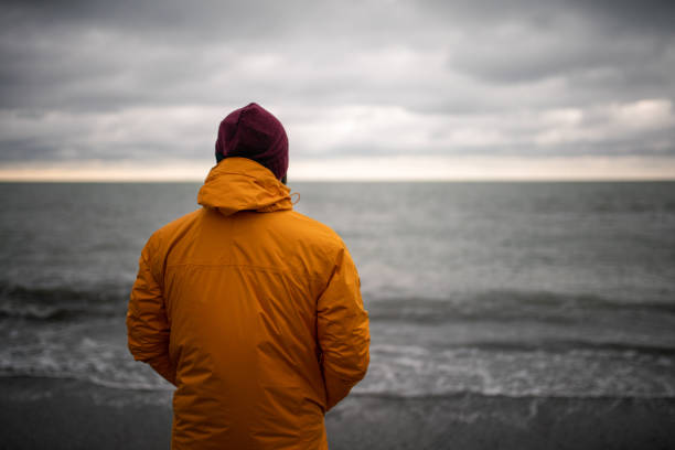 Rear view of a man at the sea