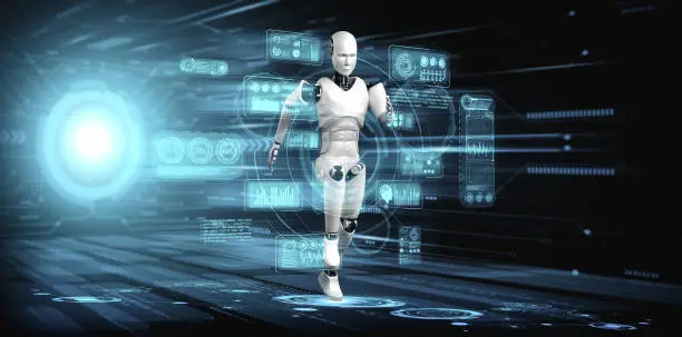 Photo of Running robot humanoid showing fast movement and vital energy