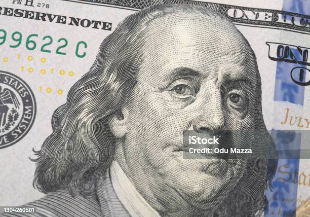 Closeup Of A Hundred Dollars Bill Showing Benjamin Franklin Stock Photo - Download Image Now