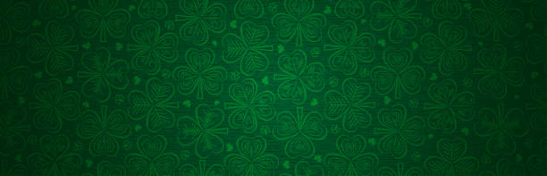 istock Green Patricks Day greeting banner with green clovers. Patrick's Day holiday design. Horizontal background, headers, posters, cards, website. Vector illustration 1304263528
