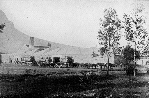 The British military barracks of the Second Boer War in Ladysmith, South Africa. Vintage photo etching circa 19th century.