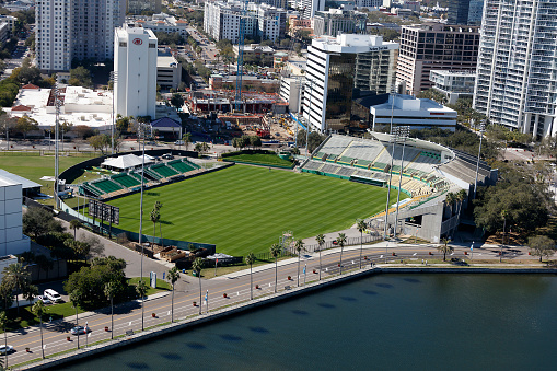 Aerial view of Al Lang Stadium St Petersburg Florida photograph taken Feb 2021