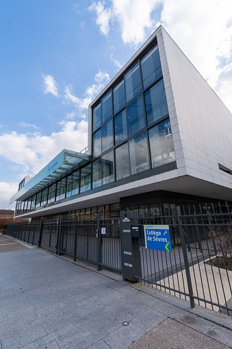 Sèvres, France - February 26, 2021: Exterior view of the college of Sèvres (international sections), which specializes in international teaching and bilingual classes