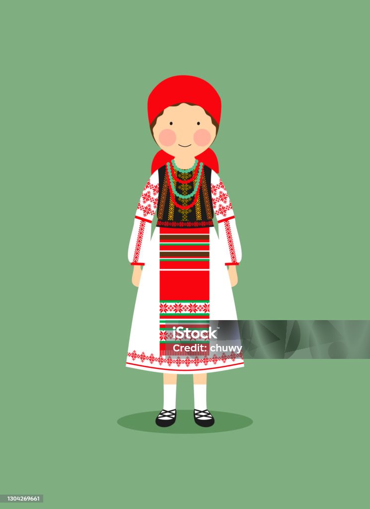 Romanian traditional clothing for women Girl wearing the traditional clothing in Romania. Elements distributed in different layers for easy edition. Romania stock vector