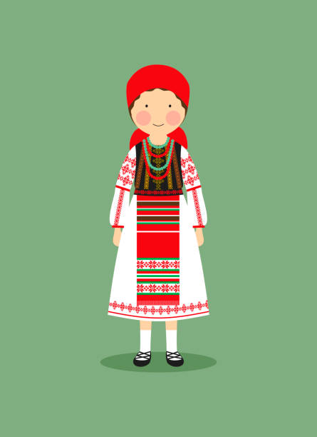 Romanian traditional clothing for women vector art illustration
