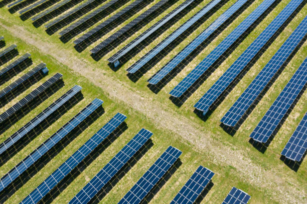 istock Aerial view of Solar Panels 1304275390